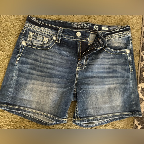 Miss Me Blue Jean Shorts with Embroidered Pockets - Picture 1 of 9